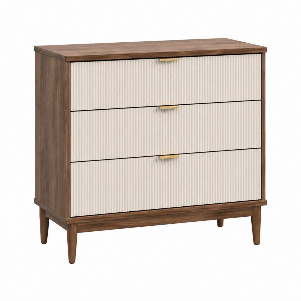 Commode basse à 3 tiroirs marron et blanc en panneaux MDF 80 x 40 x 90 cm