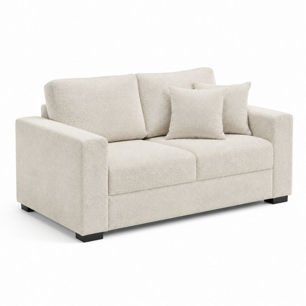 Canapé 2 places droit crème en polyester bouclé 170 x 90 x 85 cm