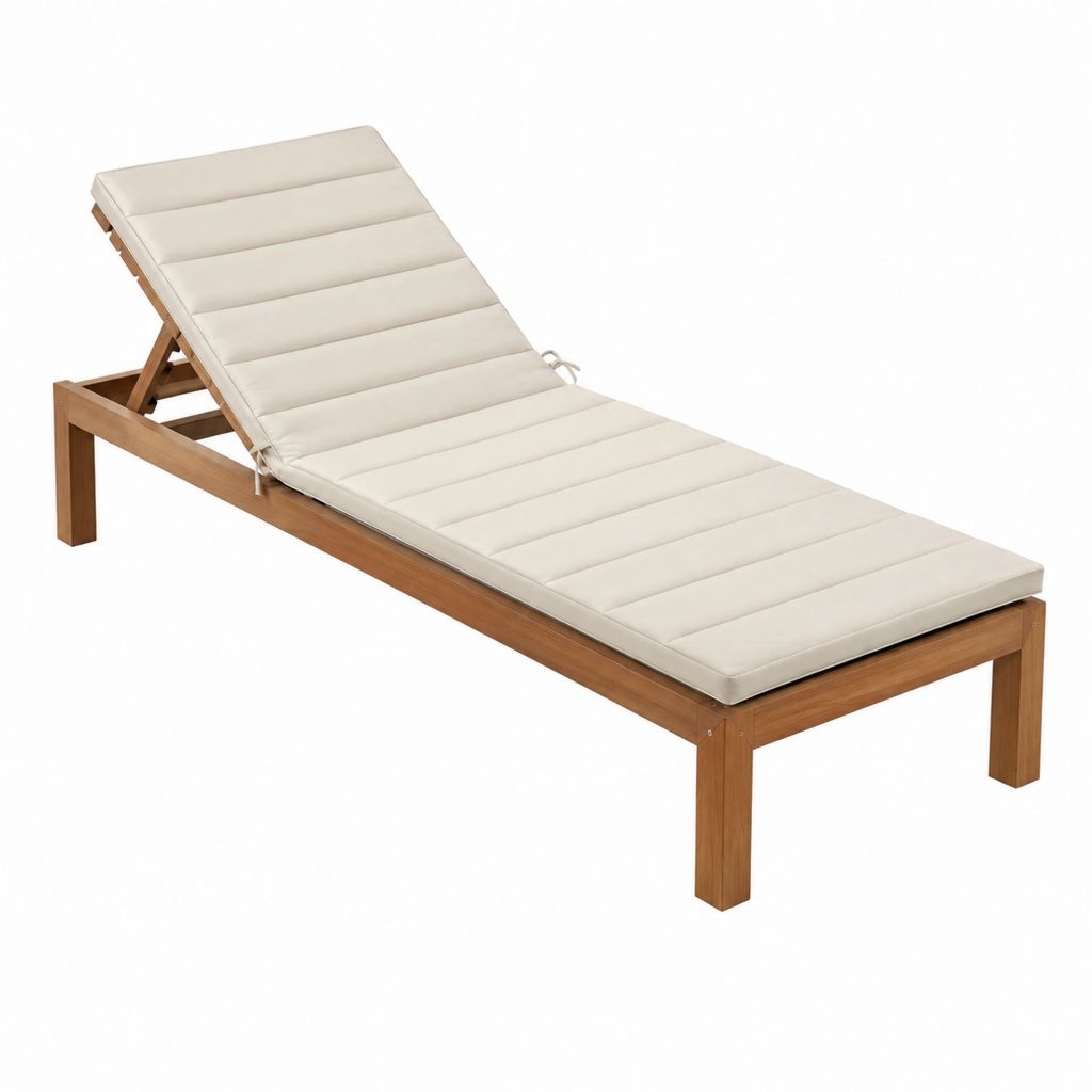 Bain de soleil réglable en bois massif d'acacia avec coussin crème 200 x 65 x 35 cm