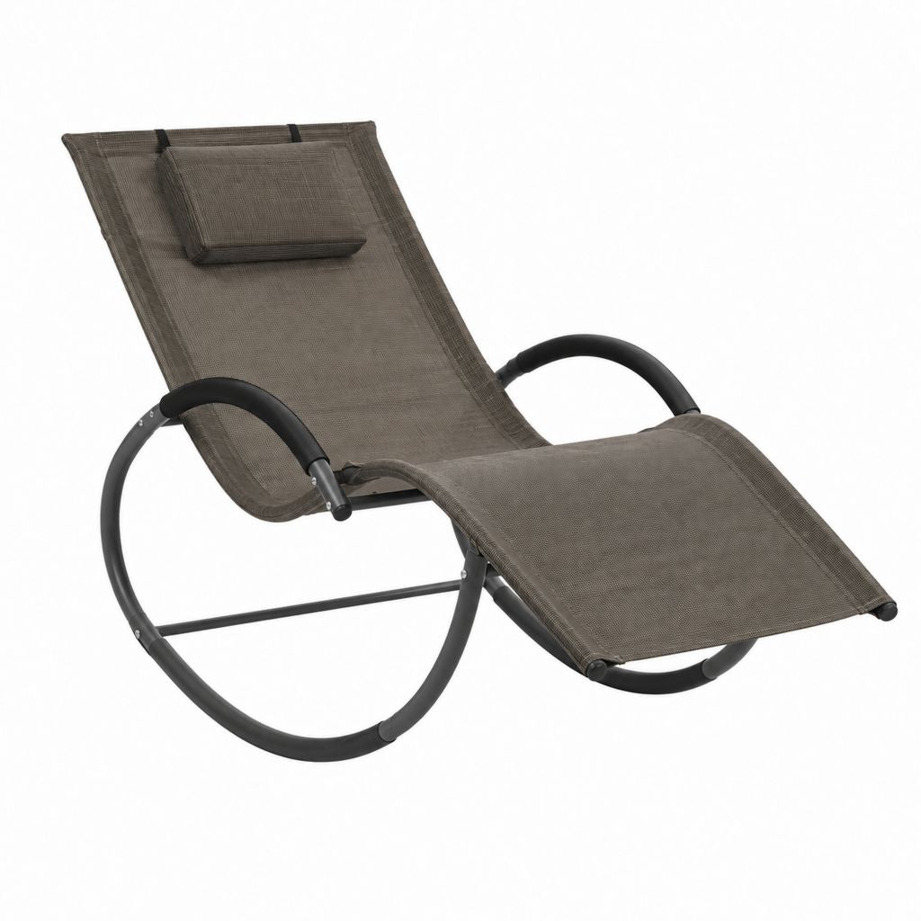 Bain de soleil à bascule taupe en acier et textilène 147 x 63 x 86 cm