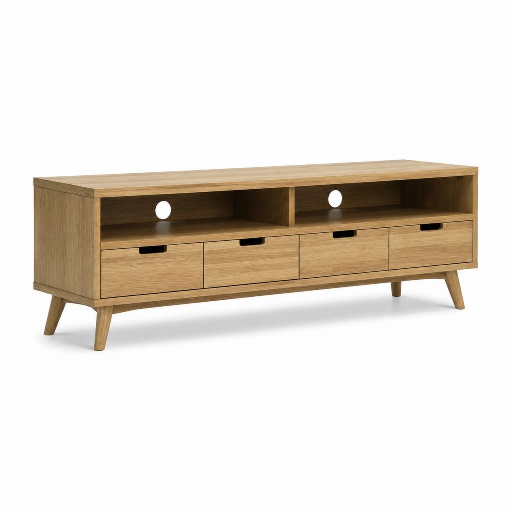 Meuble TV 4 tiroirs chêne MDF plaqué chêne rectangulaire 180 x 40 x 60 cm