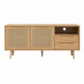 Meuble TV 160 x 40 x 80 cm chêne naturel et cannage en rotin avec 2 portes 2 tiroirs
