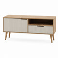 Meuble TV rectangulaire chêne clair et blanc en panneaux MDF 120 x 40 x 60 cm