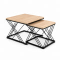 Lot de 2 tables basses gigognes rectangulaires chêne clair et noir en panneau MDF et acier 90 x 60 x 45 cm et 70 x 45 x 40 cm
