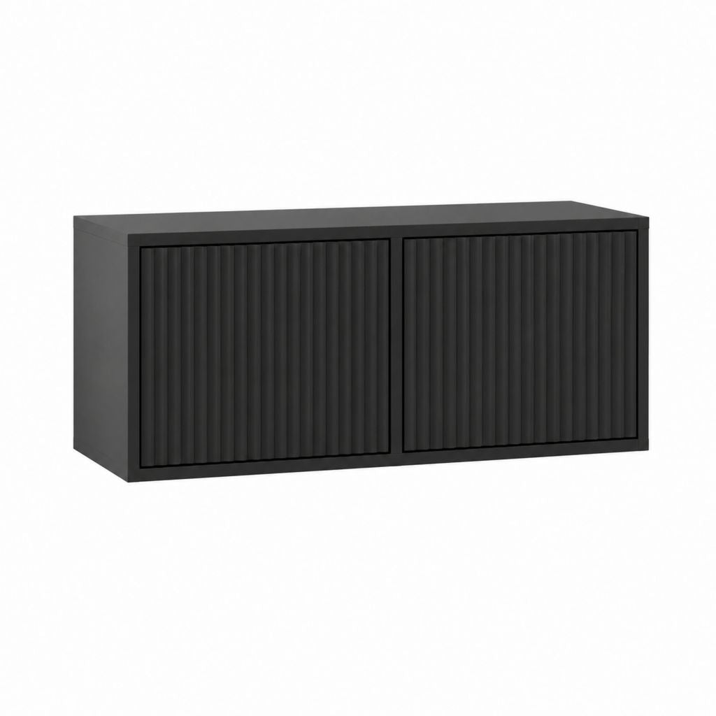 Meuble TV noir en MDF rectangulaire à 2 portes rainurées 120 x 40 x 60 cm