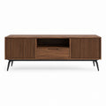 Meuble TV bas marron noyer en MDF rectangulaire 180 x 40 x 60 cm avec 2 portes coulissantes et 1 tiroir