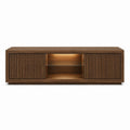 Meuble TV en placage noyer brun avec portes coulissantes rainurées et éclairage LED 180 x 40 x 60 cm
