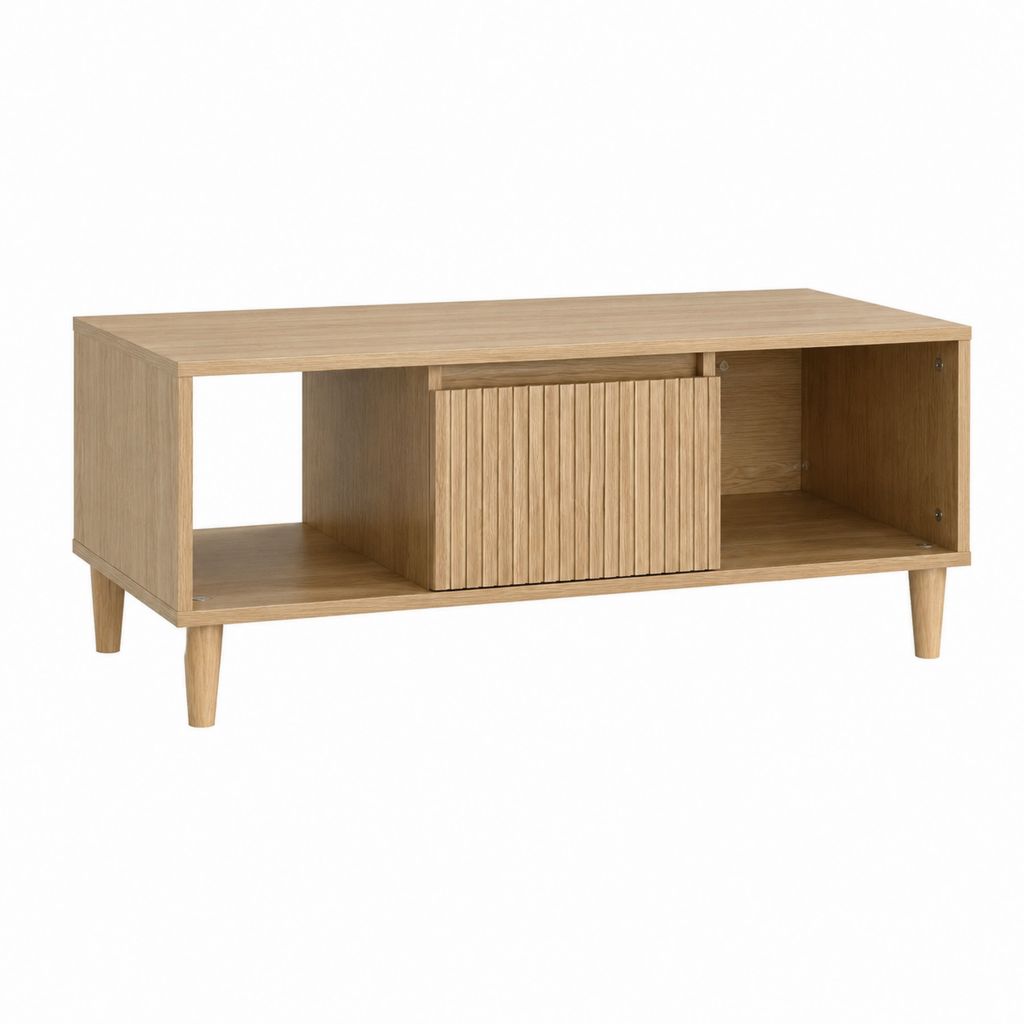 Table basse de rangement rectangulaire chêne clair en MDF 100 x 50 x 45 cm