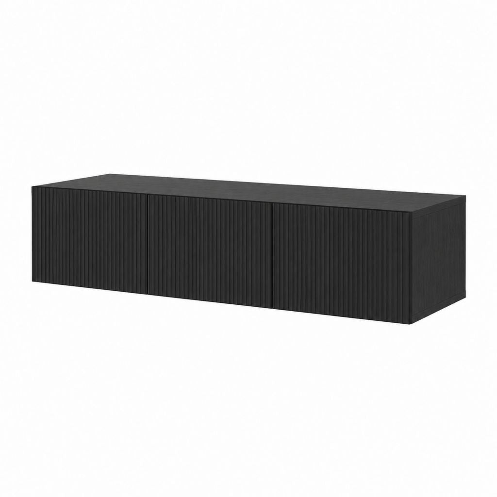 Meuble TV noir en panneaux de particules rectangulaire à 4 portes 180 x 40 x 45 cm