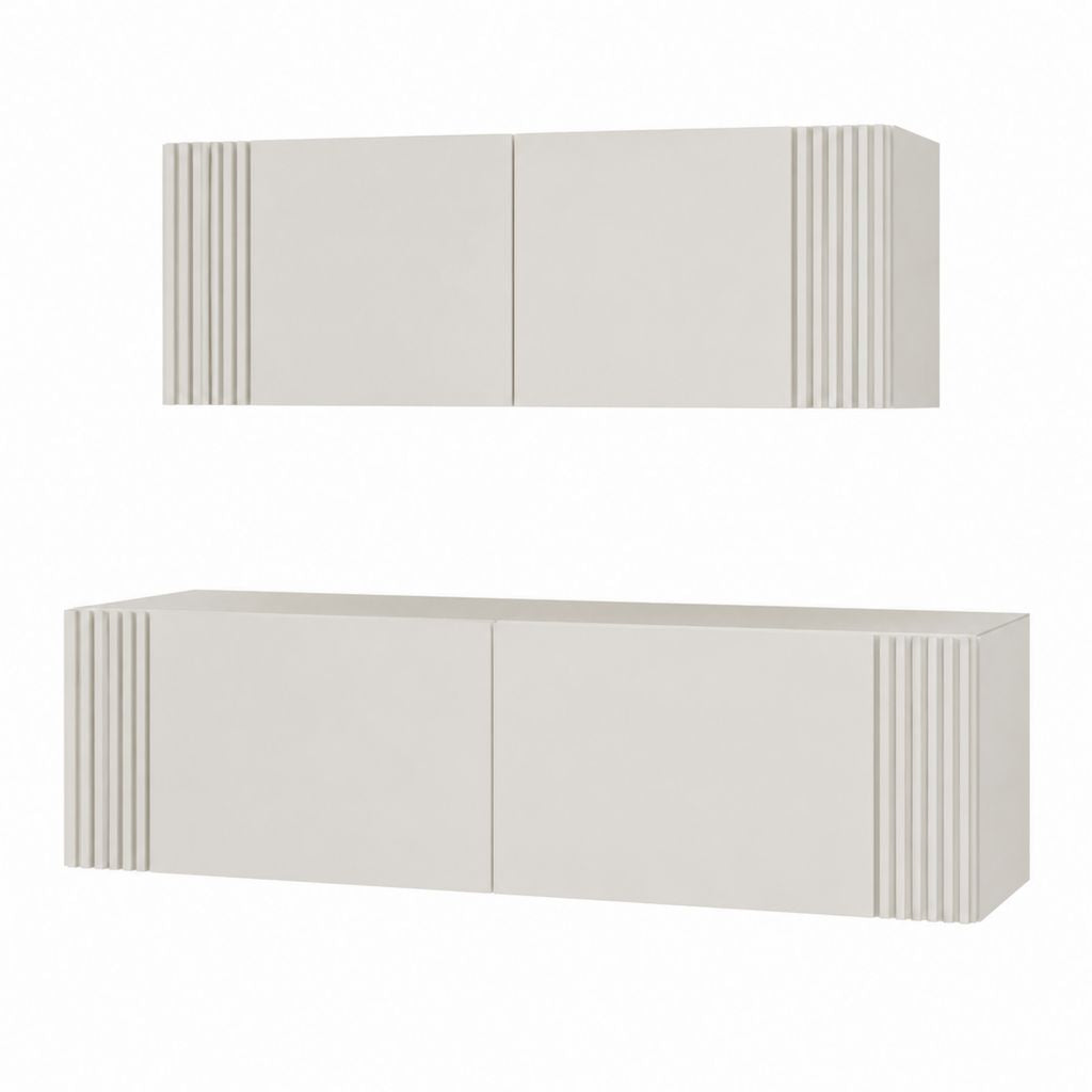 Ensemble meuble TV mural blanc en panneaux MDF rectangulaires 180 x 40 x 45 cm et 140 x 30 x 45 cm