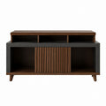 Meuble TV 150 cm marron noyer et noir en panneaux MDF avec porte coulissante rainurée