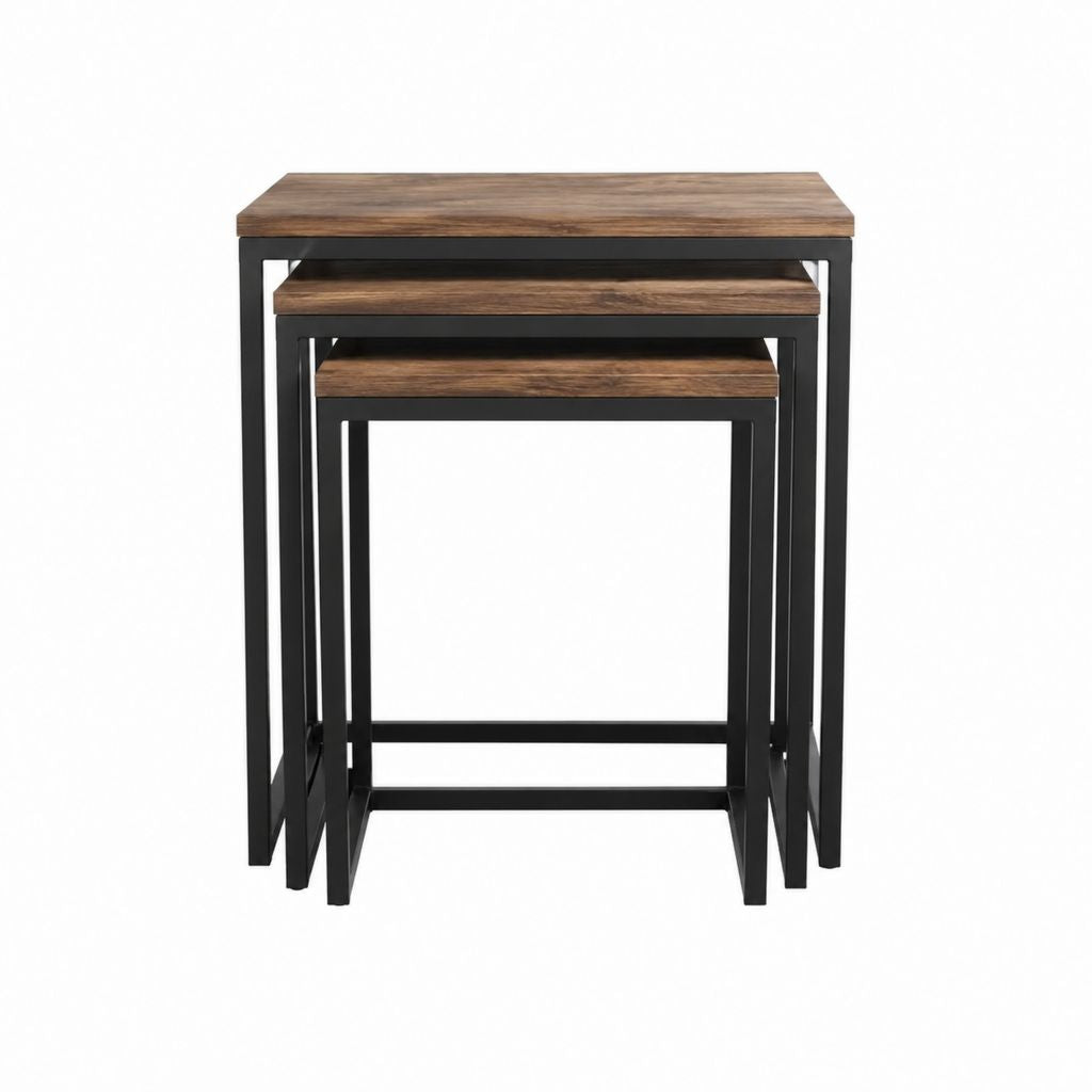 Tables gigognes rectangulaires lot de 3 marron et noir en panneaux MDF et acier 48 x 30 x 50 cm