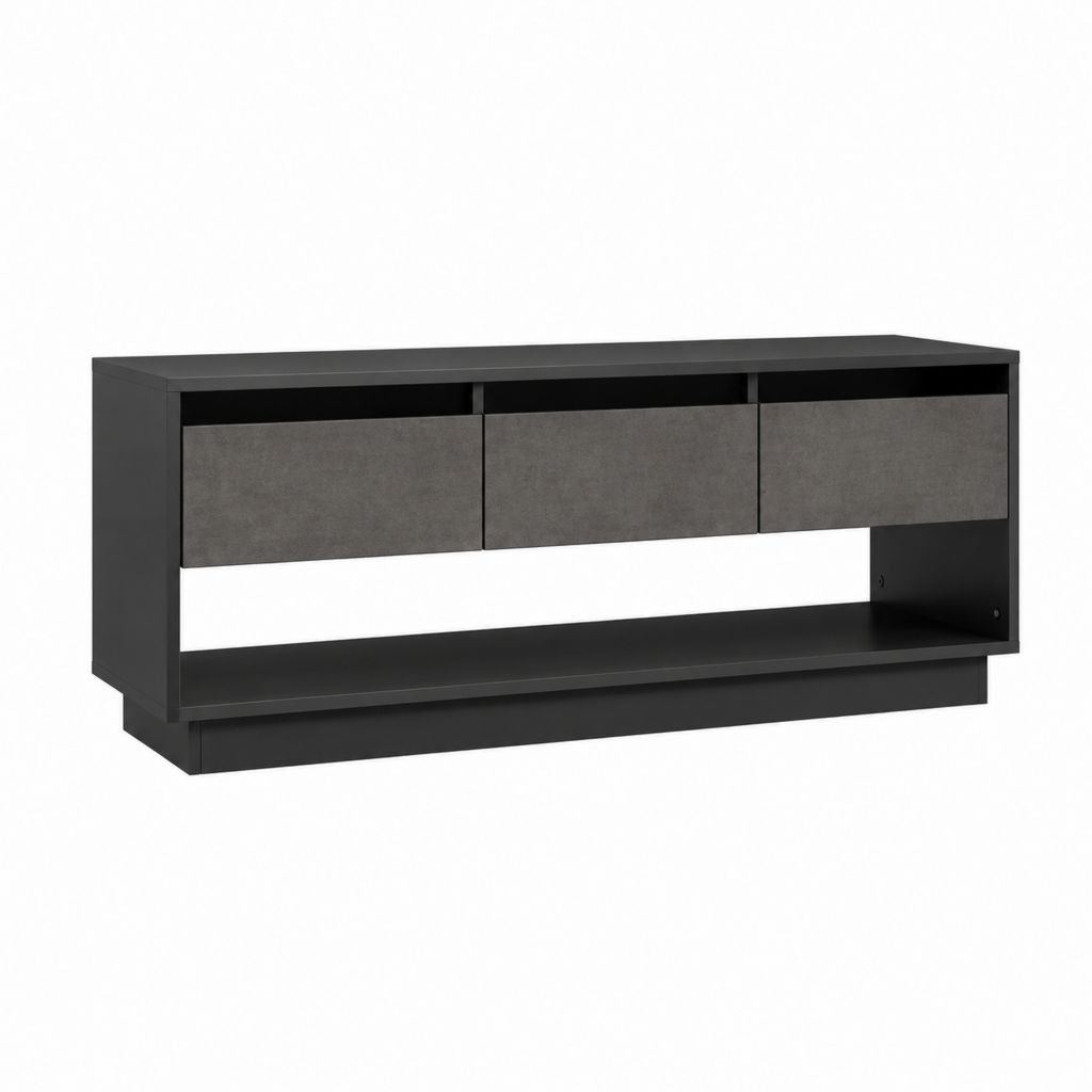 Meuble TV noir et gris béton en panneaux de particules mélaminés rectangulaire 140 x 40 x 60 cm
