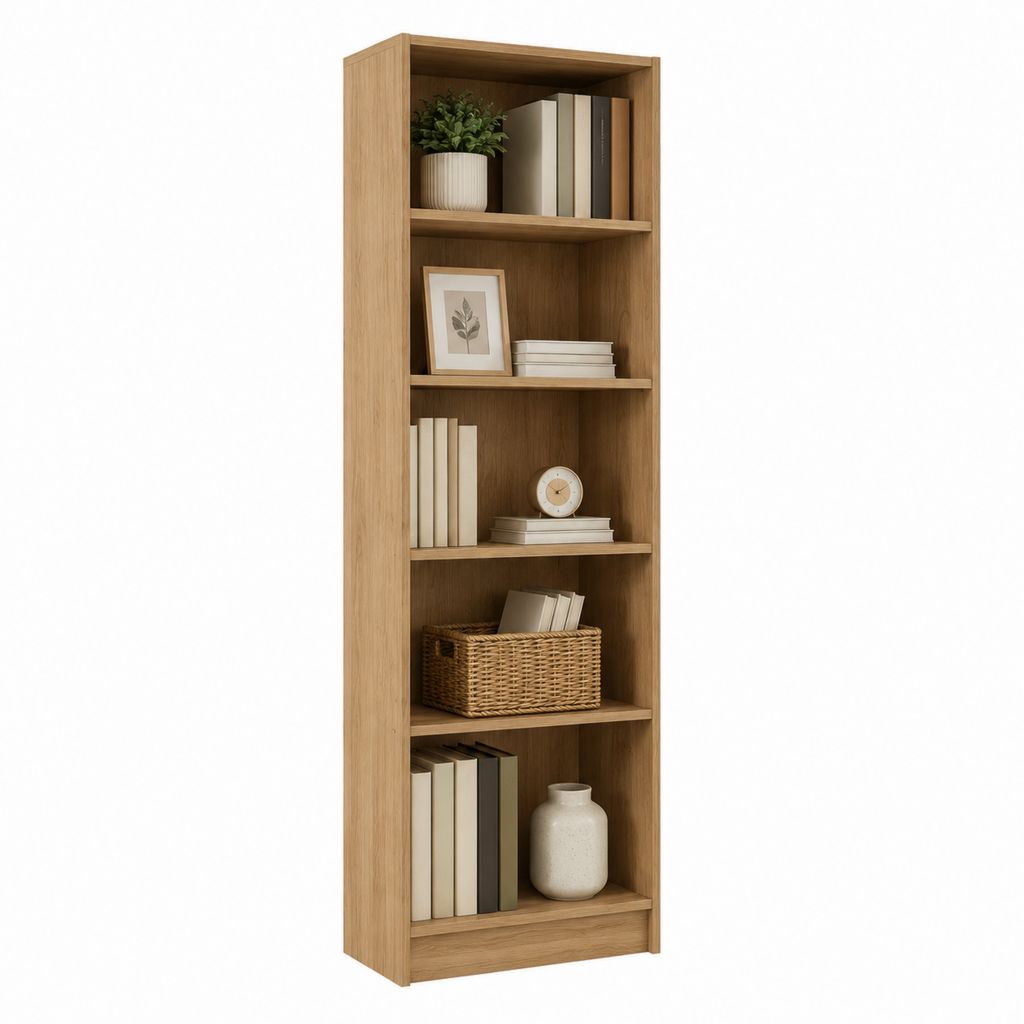 Bibliothèque étagère de rangement effet chêne en panneaux de particules 60 x 30 x 180 cm