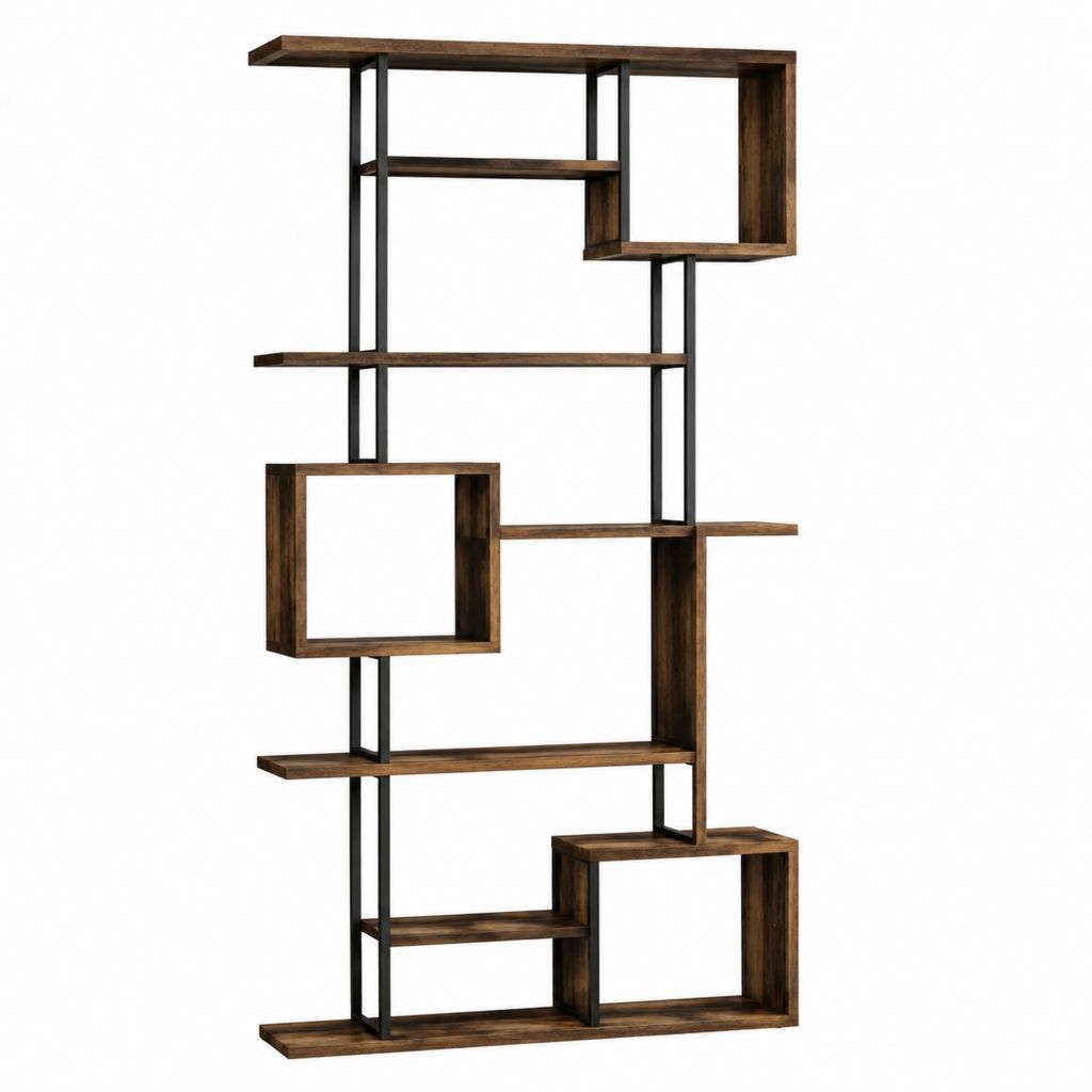 Bibliothèque ouverte asymétrique 80 x 30 x 180 cm brun noyer et acier noir