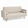 Canapé 2 places beige en polyester avec pieds en bois massif 160 x 82 x 86 cm