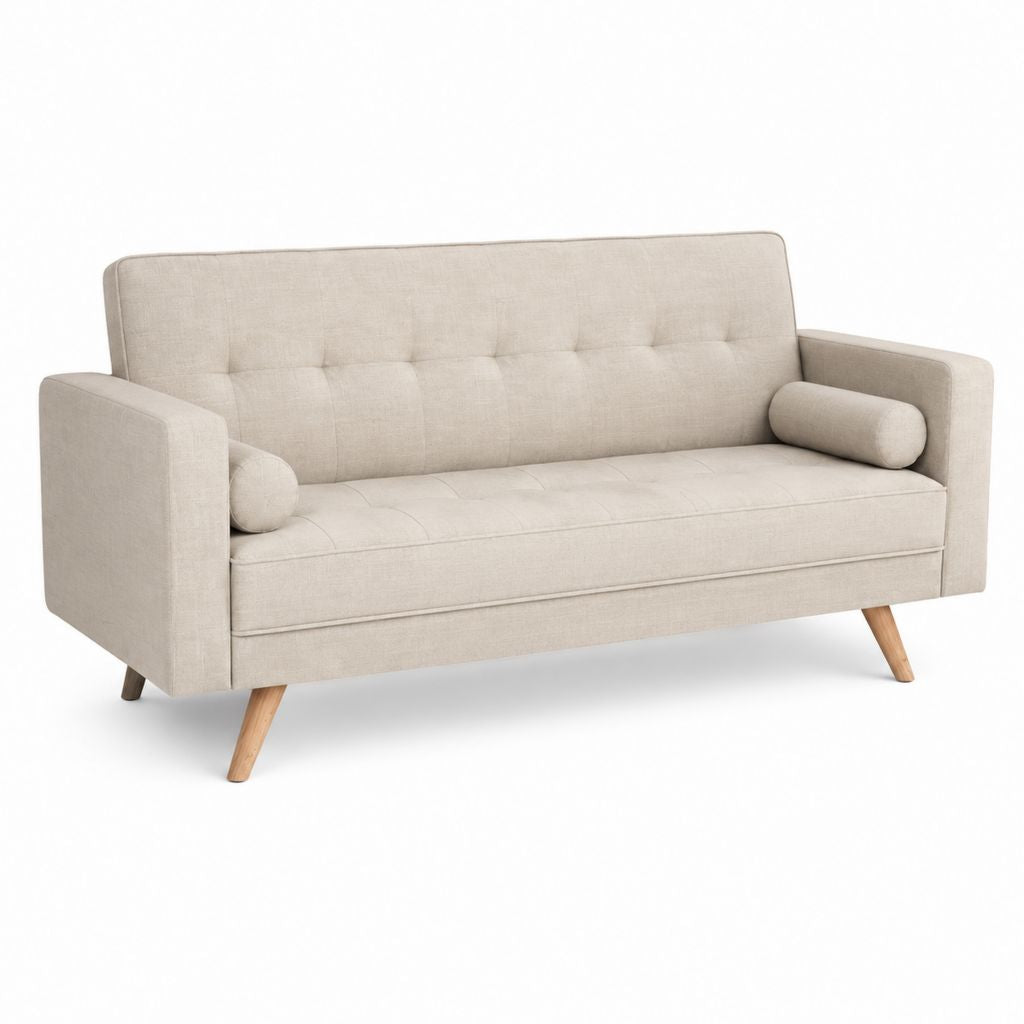 Canapé 2 places beige en polyester avec pieds en bois massif 160 x 82 x 86 cm